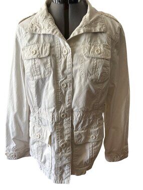 L.L. Bean Womens Off White Button Down Long Sleeve Utility Jacket M-REG